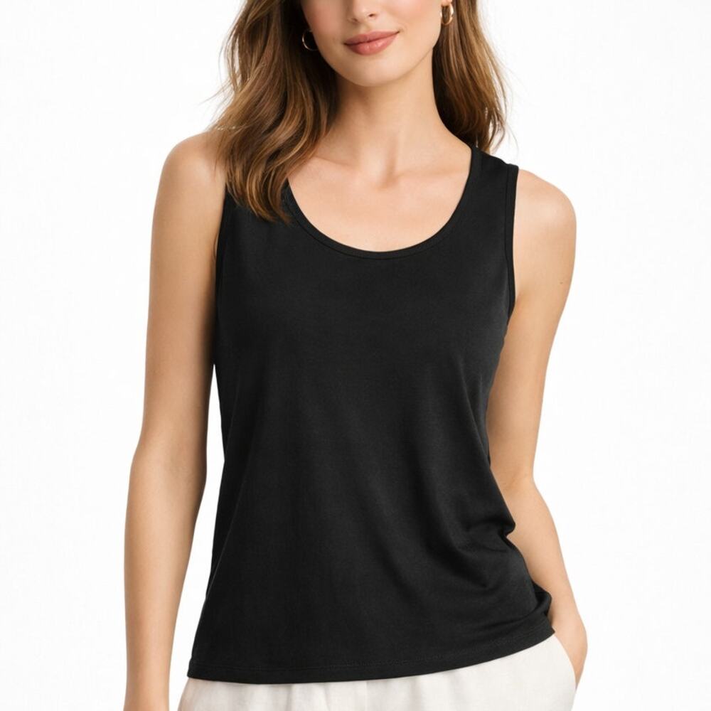 Eileen Fisher Womens Tank Top Black Medium Scoop Neck 100% Silk Minimalist Solid